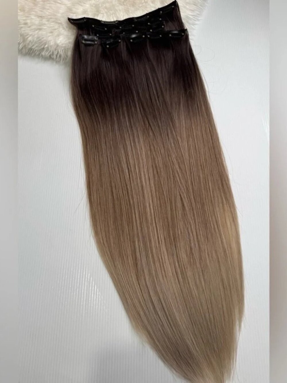 Human hair blend 24 In Balayage Blonde Hair Extensions Clip in Set